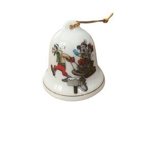 Grolier Mickey Disney Sledding Christmas Porcelain Bell Ornament 1993